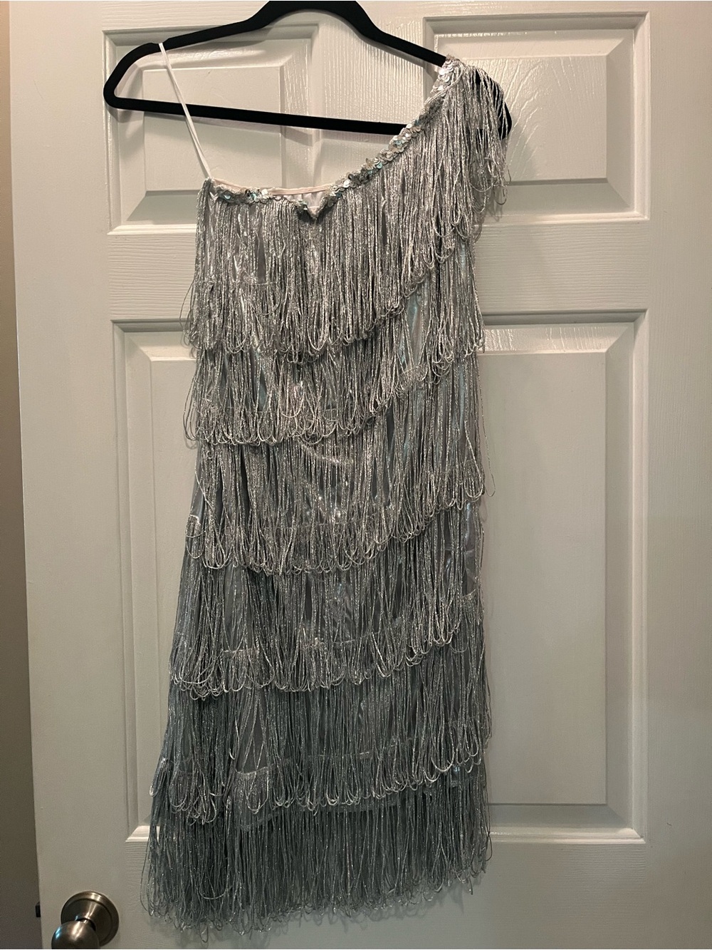 Spirit Dazzling Flapper Silver One-Shoulder Fringe Dress